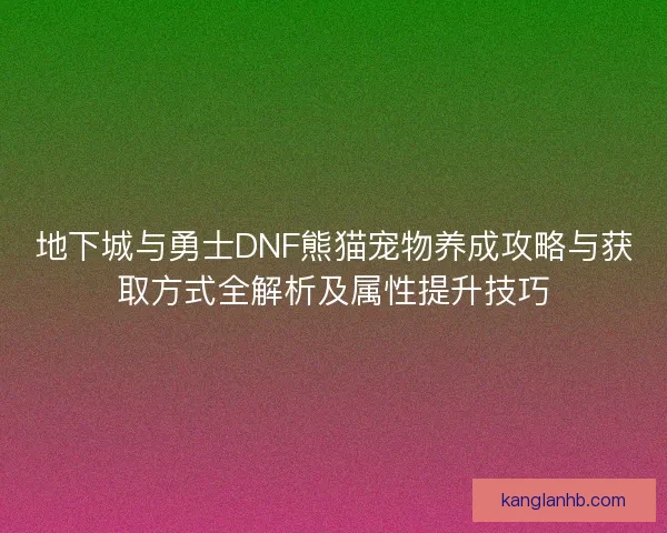 地下城与勇士DNF熊猫宠物养成攻略与获取方式全解析及属性提升技巧