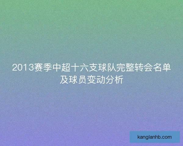 2013赛季中超十六支球队完整转会名单及球员变动分析